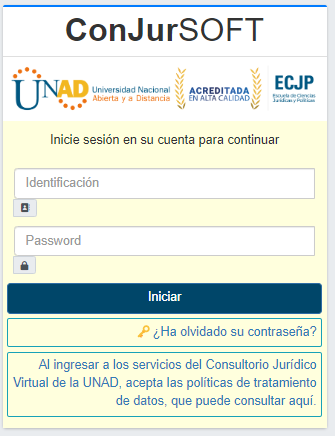 Interfaz de inicio de sesión del CJV.