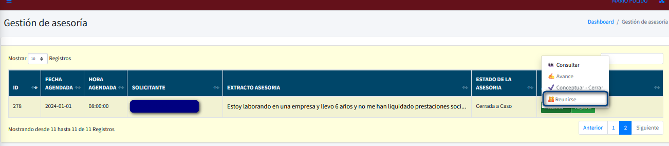 Captura de pantalla de la acción reunirse