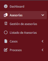 Captura de pantalla del menu listado de asesorias