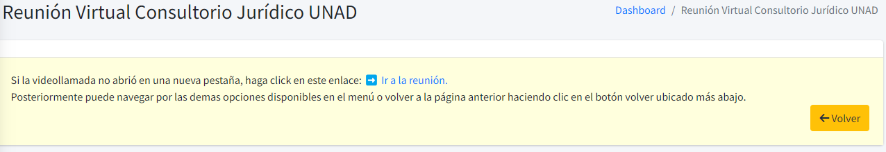 Captura de pantalla del formulario para iniciar reunión sin ventana emergente