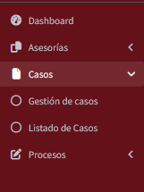 Captura de pantalla del menu listado de casos