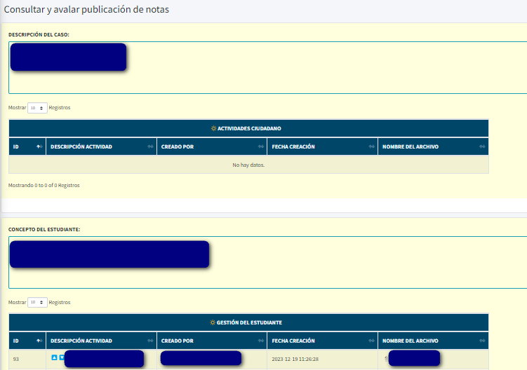 Captura de pantalla del formulario para consultar el caso