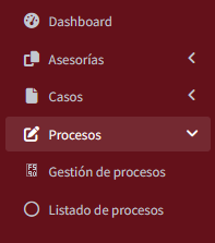 Captura de pantalla del menu para gestión de procesos