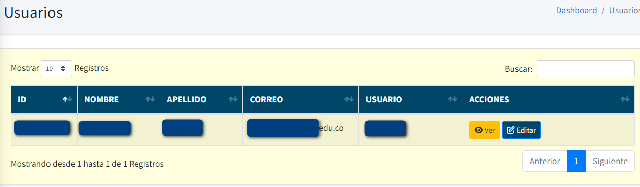 Captura de pantalla del formulario datos de usuario