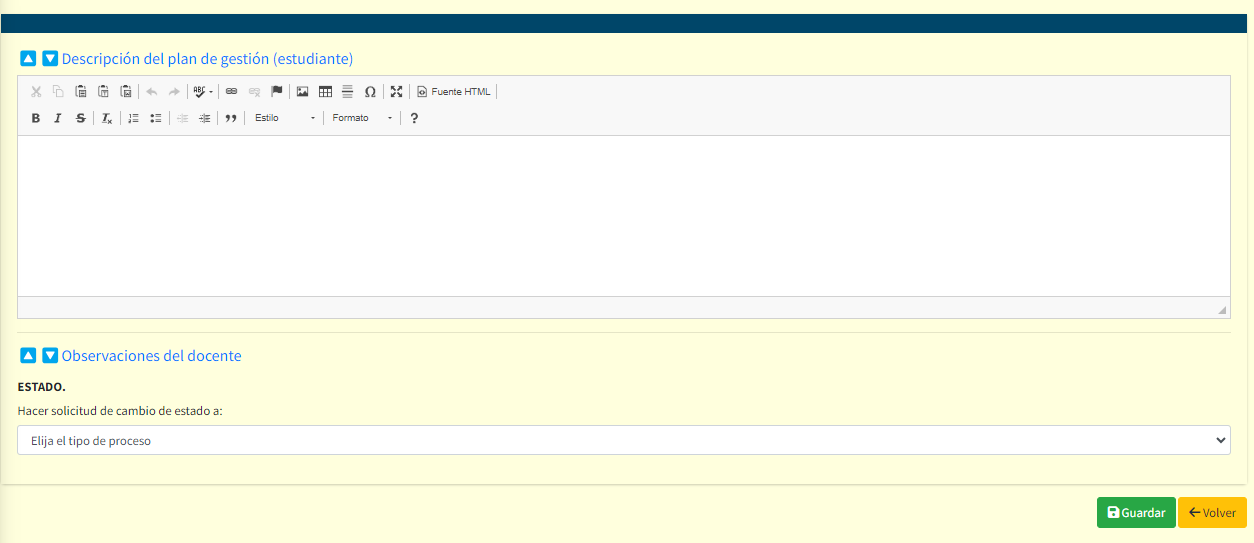 Captura de pantalla del formulario para cerrar proceso