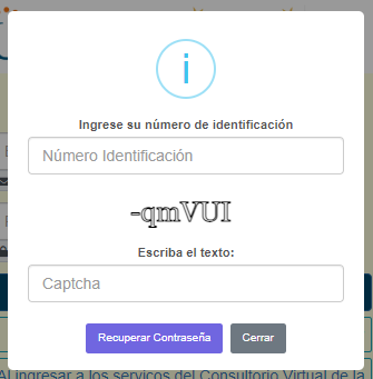 Captura de pantalla del formulario para recuperar contraseña