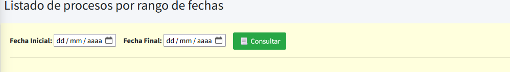 Captura de pantalla del filtro para el listado de procesos
