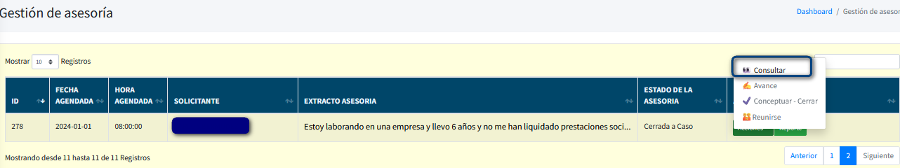 Captura de pantalla del formulario para ingresar